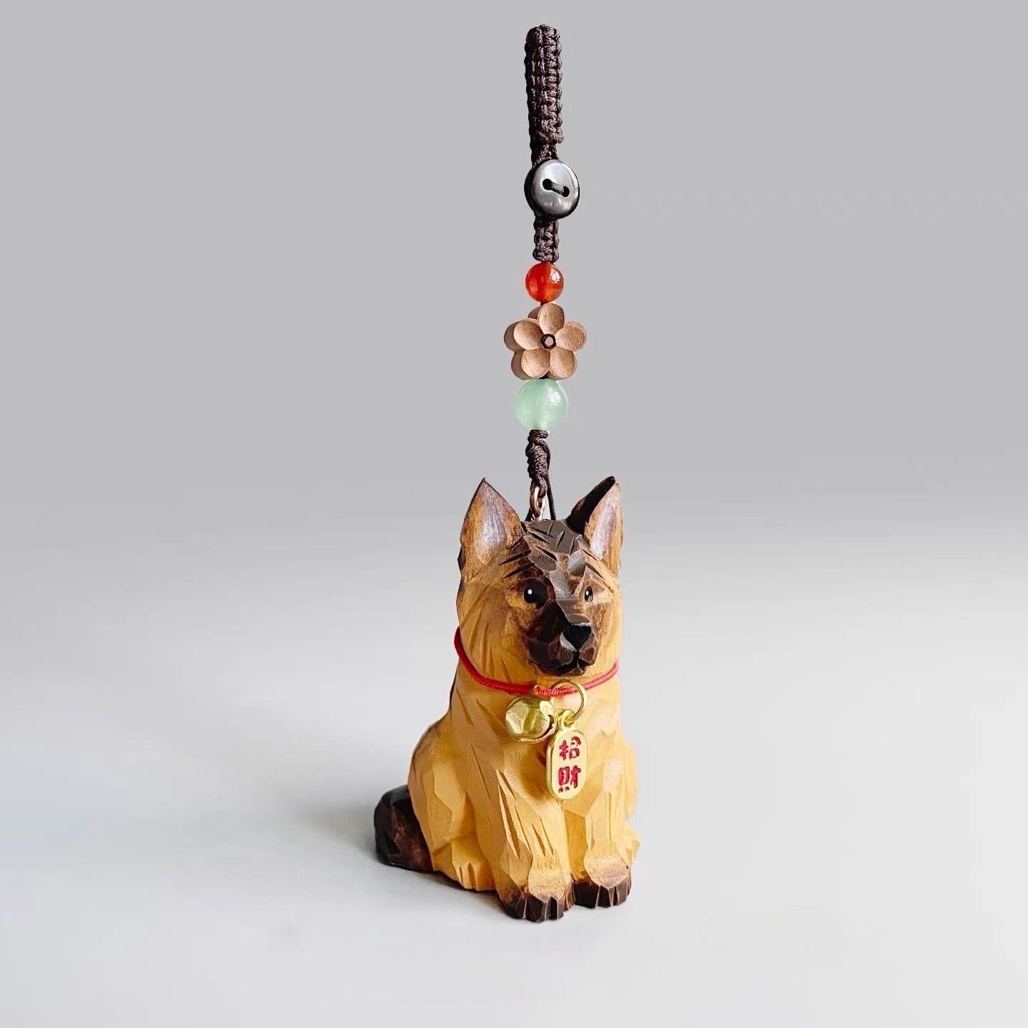 German Shepherd Keychain, Hand Carved Wooden Dog Bag Charm, Rearview Mirror Ornament, Puppy Pendant, Gift for Dog Lovers