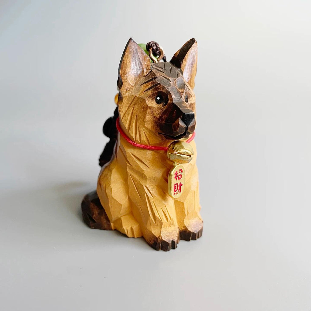 German Shepherd Keychain, Hand Carved Wooden Dog Bag Charm, Rearview Mirror Ornament, Puppy Pendant, Gift for Dog Lovers