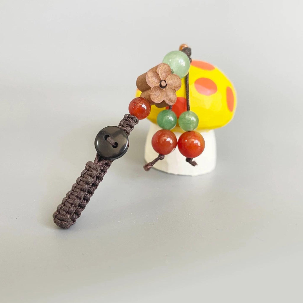 Hand Carved Wooden Mushroom Keychain, Cute Yellow Mushroom Bag Charm, Kawaii Woodland Pendant, Backpack Charm, Gift for Her