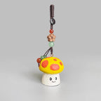 Hand Carved Wooden Mushroom Keychain, Cute Yellow Mushroom Bag Charm, Kawaii Woodland Pendant, Backpack Charm, Gift for Her