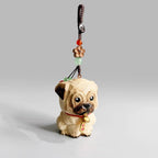 Hand Carved Wooden Pug Bag Charm, Handmade Pug Keychain, Wooden Dog Car Charm, Cute Backpack Charm, Dog Lover Gift, Lucky Hanging Ornament