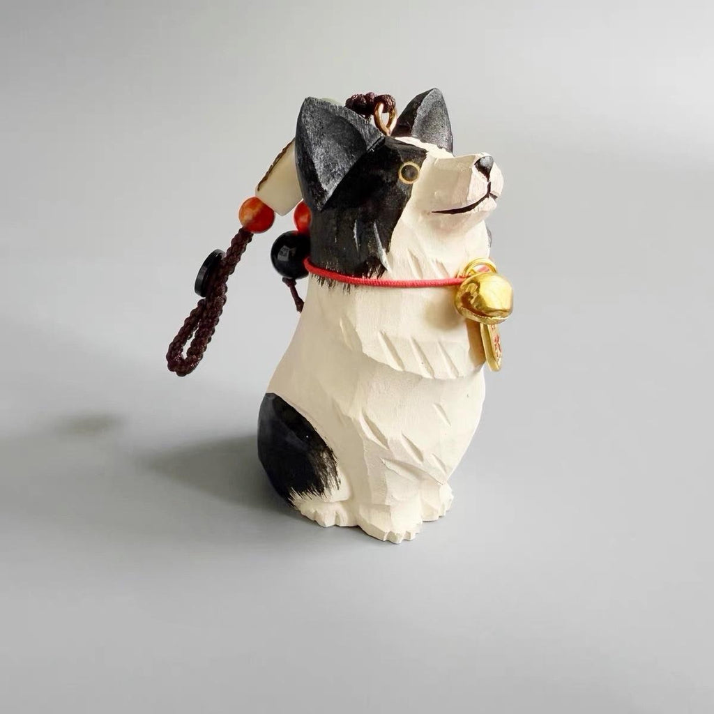 Hand Carved Wooden Border Collie Bag Charm, Black White Dog Keychain, Car Mirror Charm, Backpack Charm, Dog Lover Gift