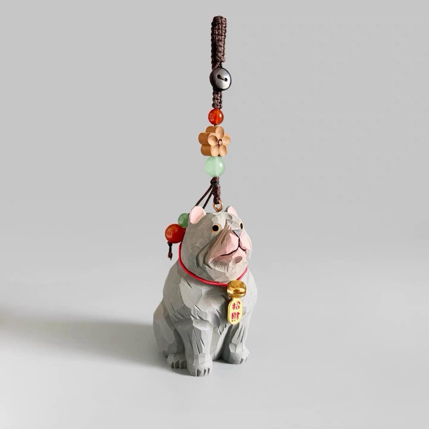Hand Carved Wooden American Bully Bag Charm, Gray Dog Keychain, Car Mirror Charm, Backpack Charm, Dog Lover Gift