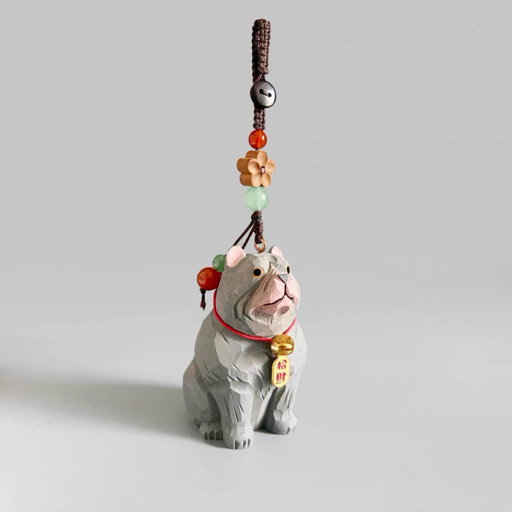 Hand Carved Wooden American Bully Bag Charm, Gray Dog Keychain, Car Mirror Charm, Backpack Charm, Dog Lover Gift