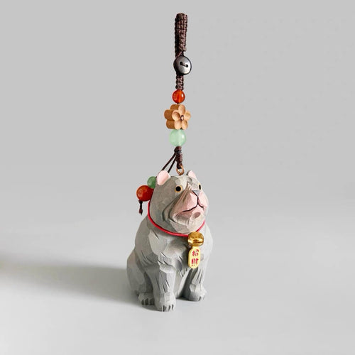 Hand Carved Wooden American Bully Bag Charm, Gray Dog Keychain, Car Mirror Charm, Backpack Charm, Dog Lover Gift