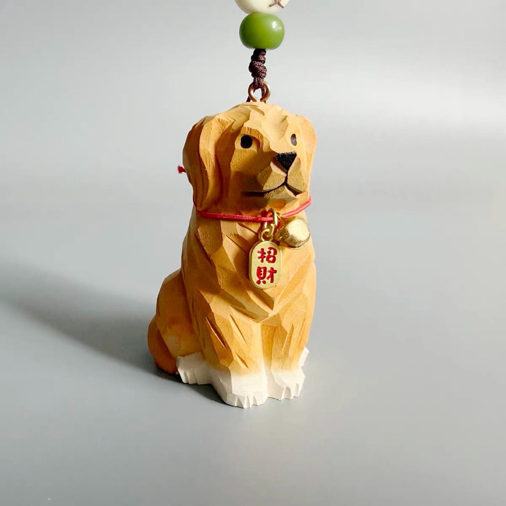 Hand Carved Wooden Golden Retriever Bag Charm, Dog Keychain, Car Mirror Charm, Backpack Charm, Golden Retriever Lover Gift