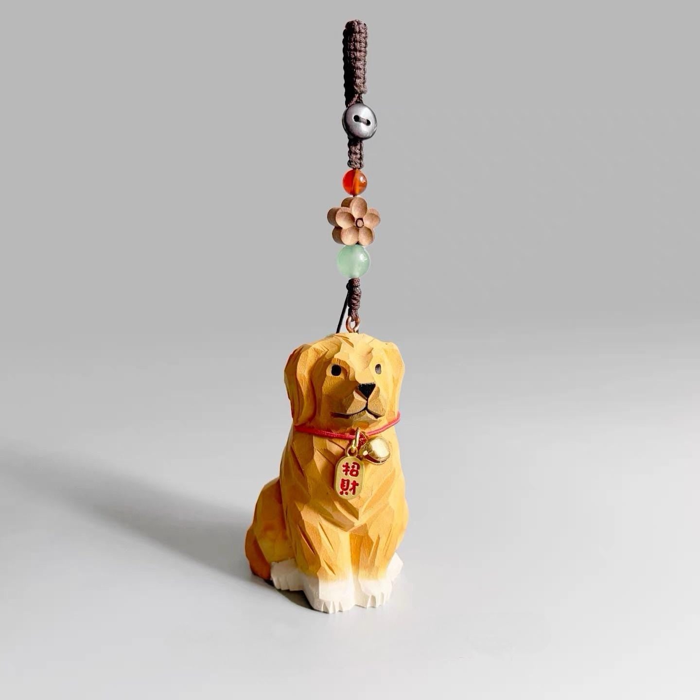 Hand Carved Wooden Golden Retriever Bag Charm, Dog Keychain, Car Mirror Charm, Backpack Charm, Golden Retriever Lover Gift