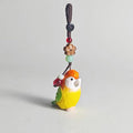 Hand Carved Wooden Lovebird Bag Charm, Orange Parrot Keychain, Car Mirror Charm, Backpack Charm, Bird Lover Gift