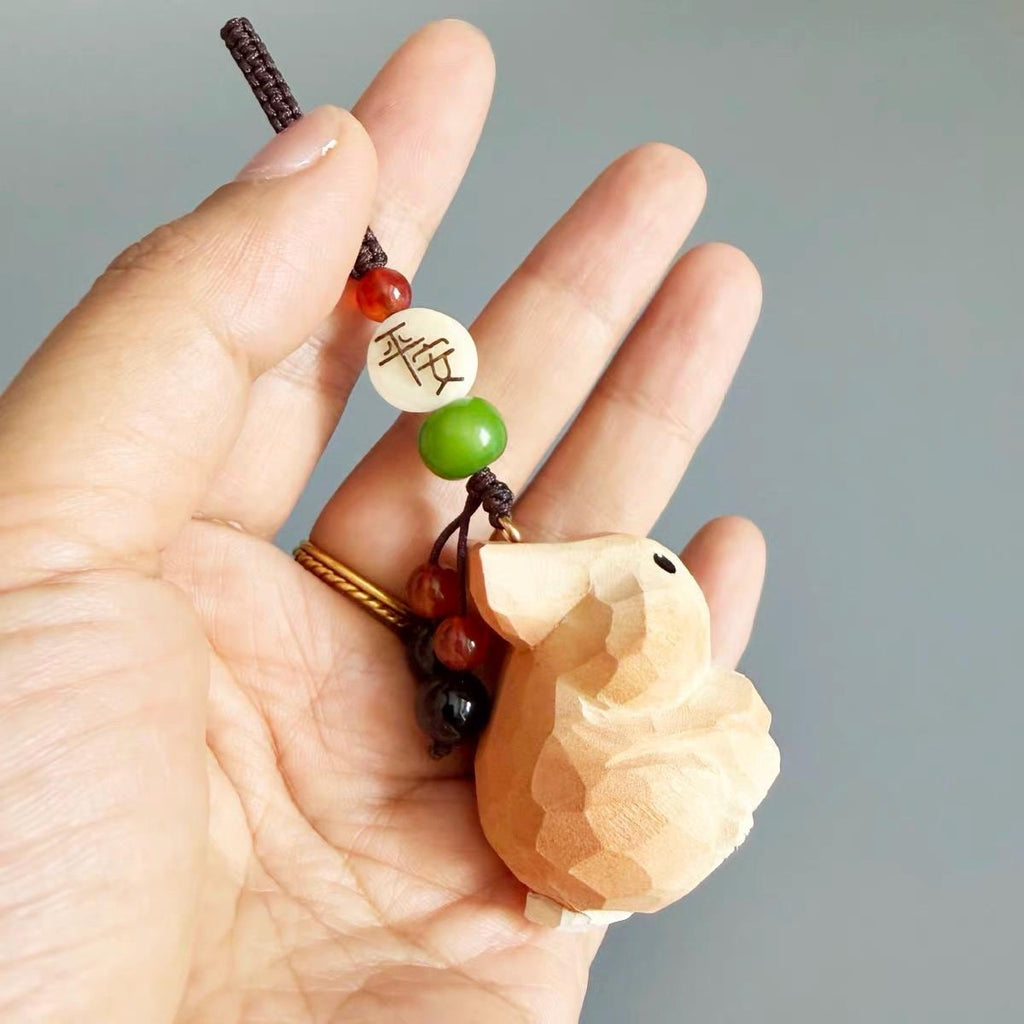 Hand Carved Wooden Rabbit Bag Charm, Cute Bunny Keychain, Car Mirror Charm, Backpack Charm, Rabbit Lover Gift