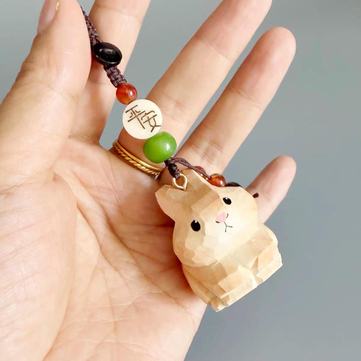 Hand Carved Wooden Rabbit Bag Charm, Cute Bunny Keychain, Car Mirror Charm, Backpack Charm, Rabbit Lover Gift