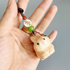 Hand Carved Wooden Rabbit Bag Charm, Cute Bunny Keychain, Car Mirror Charm, Backpack Charm, Rabbit Lover Gift