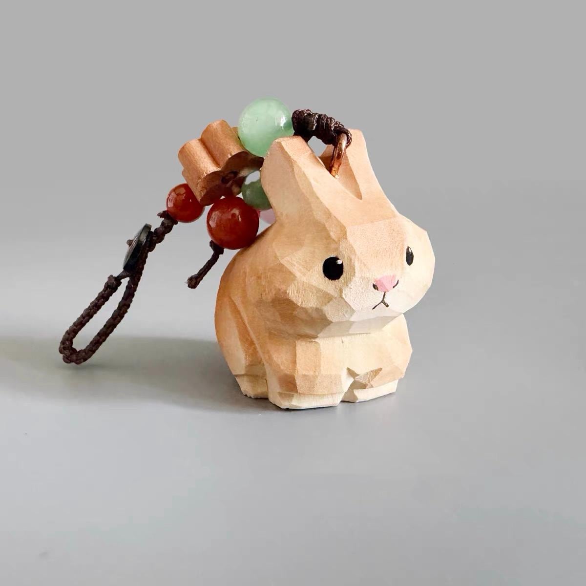 Hand Carved Wooden Rabbit Bag Charm, Cute Bunny Keychain, Car Mirror Charm, Backpack Charm, Rabbit Lover Gift