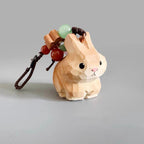 Hand Carved Wooden Rabbit Bag Charm, Cute Bunny Keychain, Car Mirror Charm, Backpack Charm, Rabbit Lover Gift