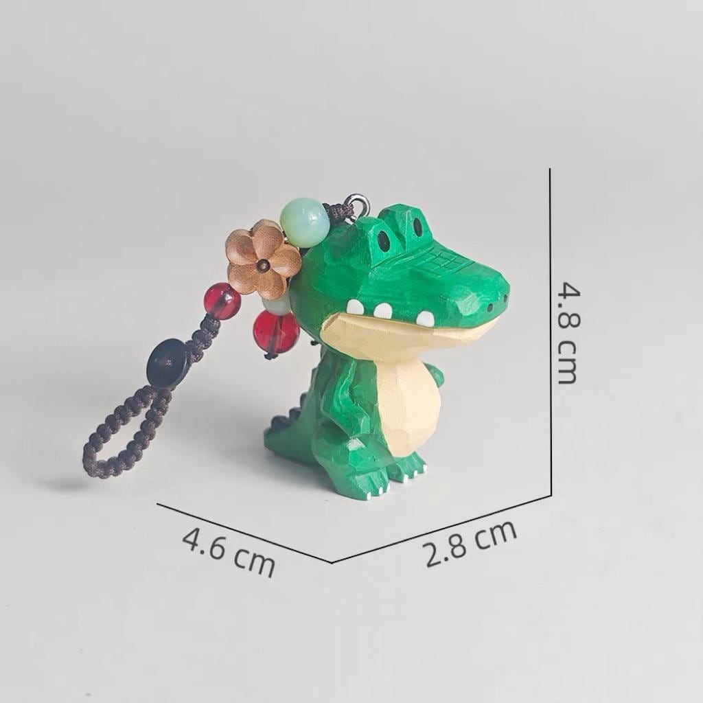 Hand Carved Wooden Crocodile Bag Charm, Green Alligator Keychain, Car Mirror Charm, Backpack Charm, Animal Lover Gift