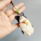 Hand Carved Wooden Border Collie Bag Charm, Black White Dog Keychain, Car Mirror Charm, Backpack Charm, Dog Lover Gift