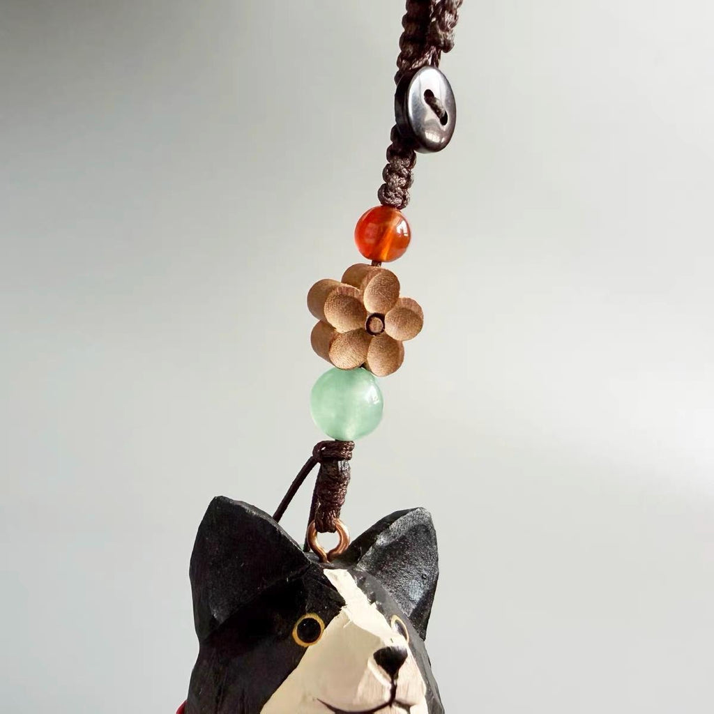 Hand Carved Wooden Border Collie Bag Charm, Black White Dog Keychain, Car Mirror Charm, Backpack Charm, Dog Lover Gift