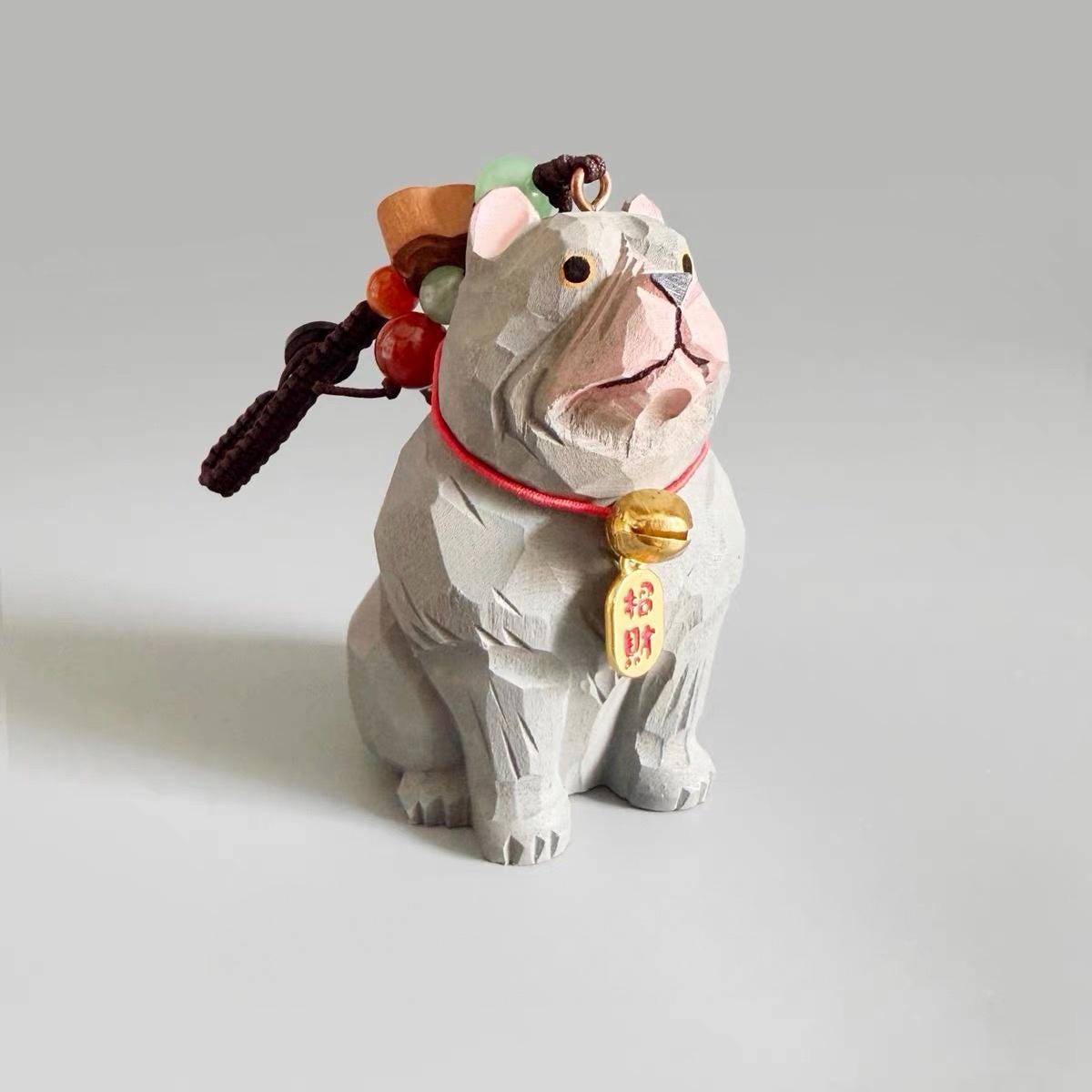 Hand Carved Wooden American Bully Bag Charm, Gray Dog Keychain, Car Mirror Charm, Backpack Charm, Dog Lover Gift