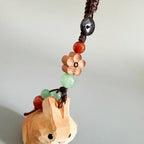 Hand Carved Wooden Rabbit Bag Charm, Cute Bunny Keychain, Car Mirror Charm, Backpack Charm, Rabbit Lover Gift