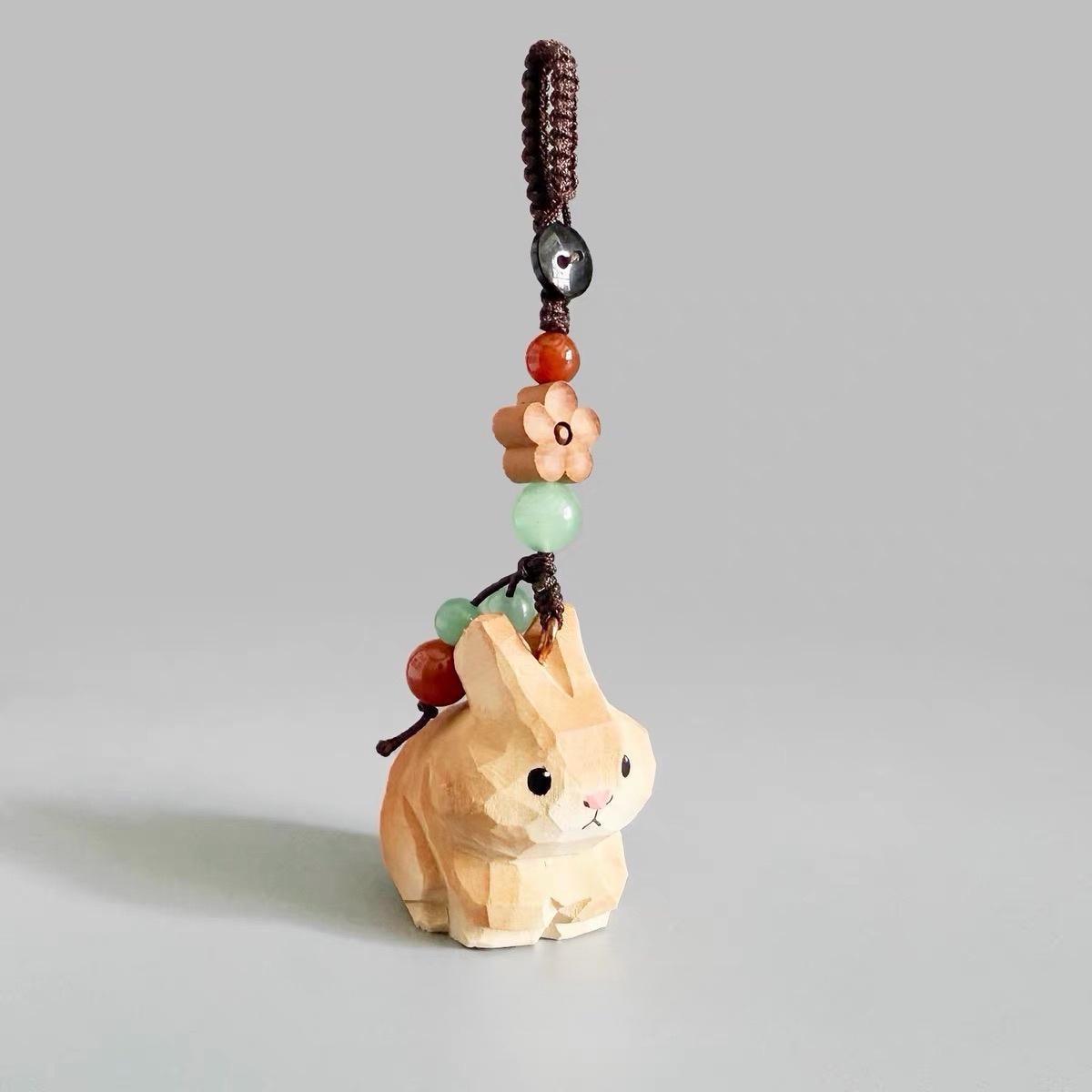 Hand Carved Wooden Rabbit Bag Charm, Cute Bunny Keychain, Car Mirror Charm, Backpack Charm, Rabbit Lover Gift
