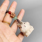 Hand Carved Wooden Gray Rabbit Bag Charm, Cute Bunny Keychain, Car Mirror Charm, Backpack Charm, Rabbit Lover Gift