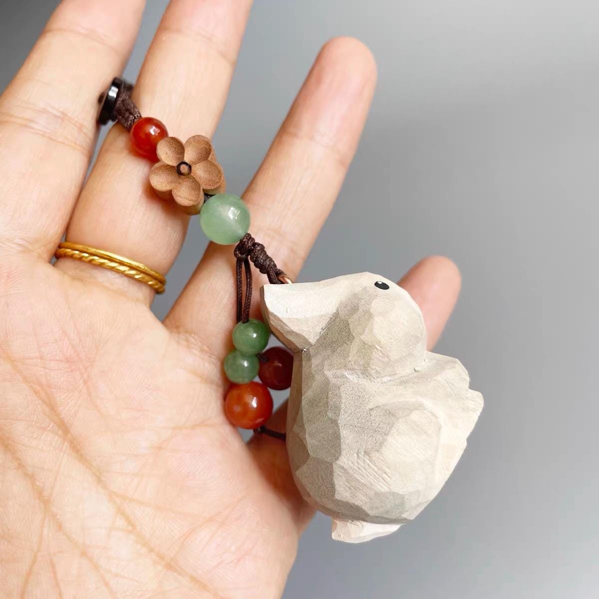 Hand Carved Wooden Gray Rabbit Bag Charm, Cute Bunny Keychain, Car Mirror Charm, Backpack Charm, Rabbit Lover Gift