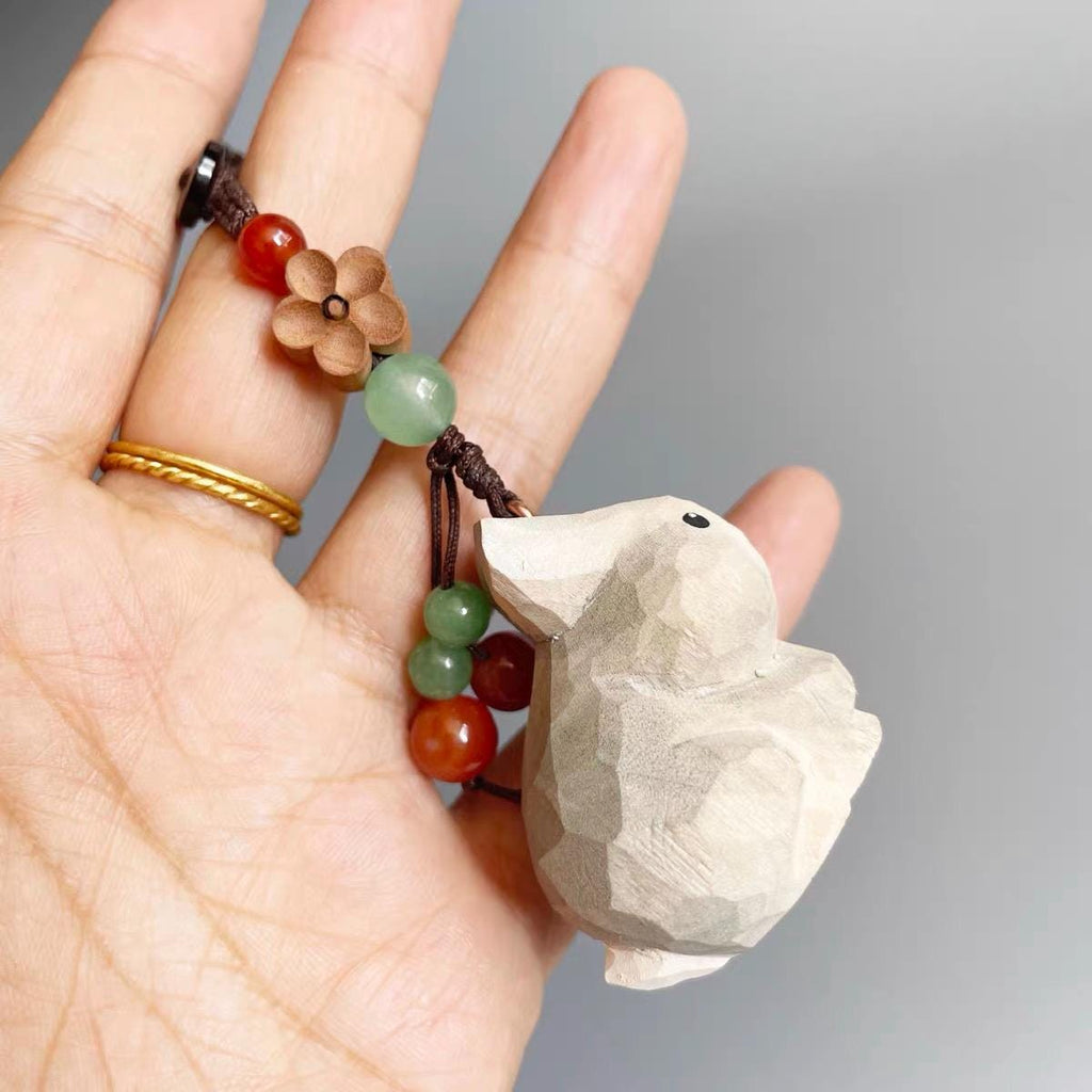 Hand Carved Wooden Gray Rabbit Bag Charm, Cute Bunny Keychain, Car Mirror Charm, Backpack Charm, Rabbit Lover Gift