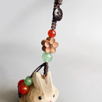 Hand Carved Wooden Gray Rabbit Bag Charm, Cute Bunny Keychain, Car Mirror Charm, Backpack Charm, Rabbit Lover Gift