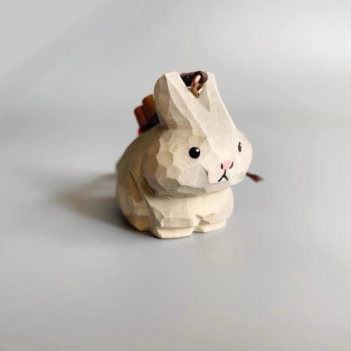 Hand Carved Wooden Gray Rabbit Bag Charm, Cute Bunny Keychain, Car Mirror Charm, Backpack Charm, Rabbit Lover Gift