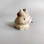 Hand Carved Wooden Gray Rabbit Bag Charm, Cute Bunny Keychain, Car Mirror Charm, Backpack Charm, Rabbit Lover Gift