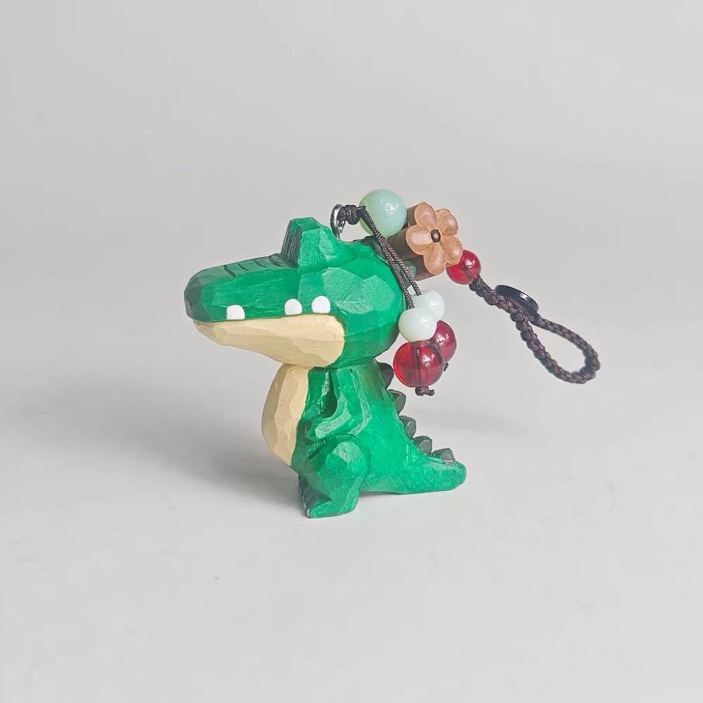 Hand Carved Wooden Crocodile Bag Charm, Green Alligator Keychain, Car Mirror Charm, Backpack Charm, Animal Lover Gift