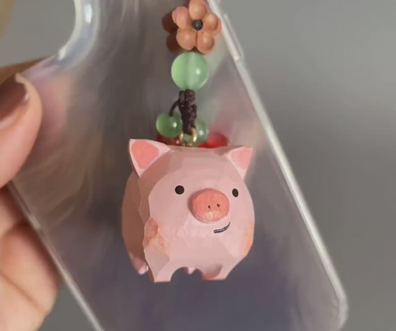 Japanese Style Hand Carved Pig Keychain, Cute Wooden Pig Bag Charm, Handmade Pig Pendant, Phone Chain Charm, Backpack Charm, Pig Lover Gift