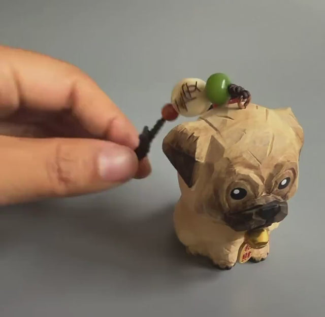 Hand Carved Wooden Pug Bag Charm, Handmade Pug Keychain, Wooden Dog Car Charm, Cute Backpack Charm, Dog Lover Gift, Lucky Hanging Ornament
