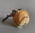 Hand Carved Wooden Bulldog Keychain, Cute Dog Bag Charm, Handmade Wood Animal Pendant, Car Mirror Hanging Decor, Gift for Dog Lovers