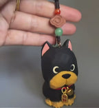 Hand Carved Wooden Doberman Keychain, Cute Dog Bag Charm, Lucky Puppy Pendant, Backpack Charm, Car Mirror Ornament Gift