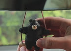 Hand-Carved Wooden Bear Swing Charm, Rolling eye Animal Car Hanging Ornament, Bag Keychain Pendant, Rustic Forest Decor Gift