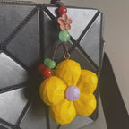 Japanese Style Wooden Lucky Flower Keychain, Hand Carved Yellow Blossom Pendant, Prosperity Flower Bag Charm, Floral Hanging Pendant Gift