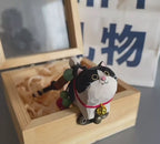 Japanese Handmade Wooden Chubby Cat Keychain, Bag Charms, Animal Bag Pendant, Car Rear Mirror Hanging Ornament, Cat Lover Gift