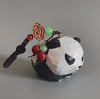 Japanese Style Angry Panda Wood Carving Keychain, Handmade Animal Charm, Cute Panda Bag Charm, Wooden Car Accessory, Gift for Her