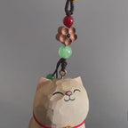Japanese Style Lucky Maneki Neko Car Mirror Pendant, Hand Carved Wooden Cat Hanging Ornament, Good Luck Charm, Rearview Mirror Decor Gift