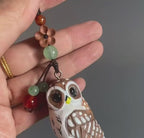 Handcrafted Wooden Owl Keychain, Cute Owl Bag Charm, Carved Wood Animal Key Ring, Funny Handmade Gift