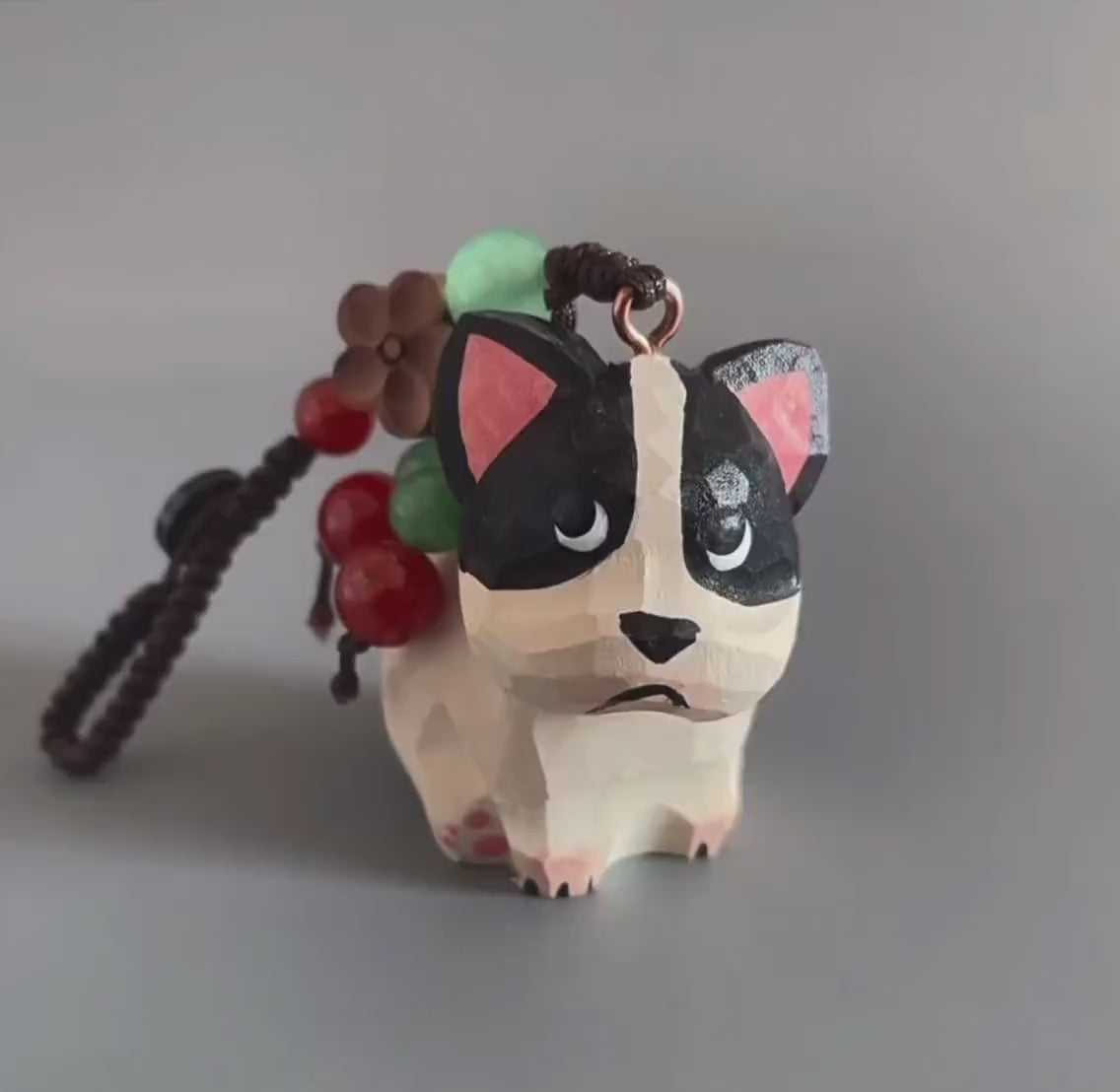 Hand Carved Cute French Bulldog Wooden Charm, Handmade Dog Keychain, Car Mirror Hanging Ornament, Bag Charm, Dog Lover Gift