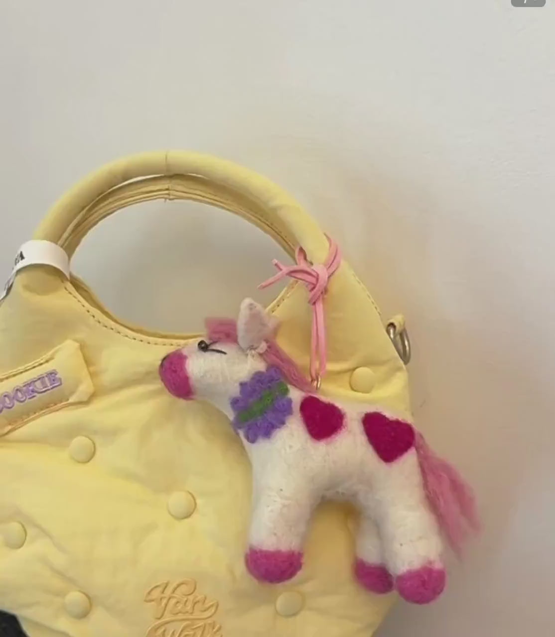 Cute Pink Horse Wool Felt Keychain, Handmade Pony Bag Charm, Heart Pattern Animal Hanging Ornament, Kawaii Horse Pendant, Lucky Gift