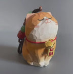 Japanese Style Wooden Lucky Orange Tabby Cat Keychain, Hand Carved Maneki Neko Pendant, Cute Ginger Cat Bag Charm, Fortune Hanging Gift