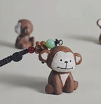 Japanese Style Monkey Wood Carving Keychain, Hand Carved Zodiac Monkey, Cute Wooden Monkey Bag Charm, Car Keychain, Gift for Animal Lovers