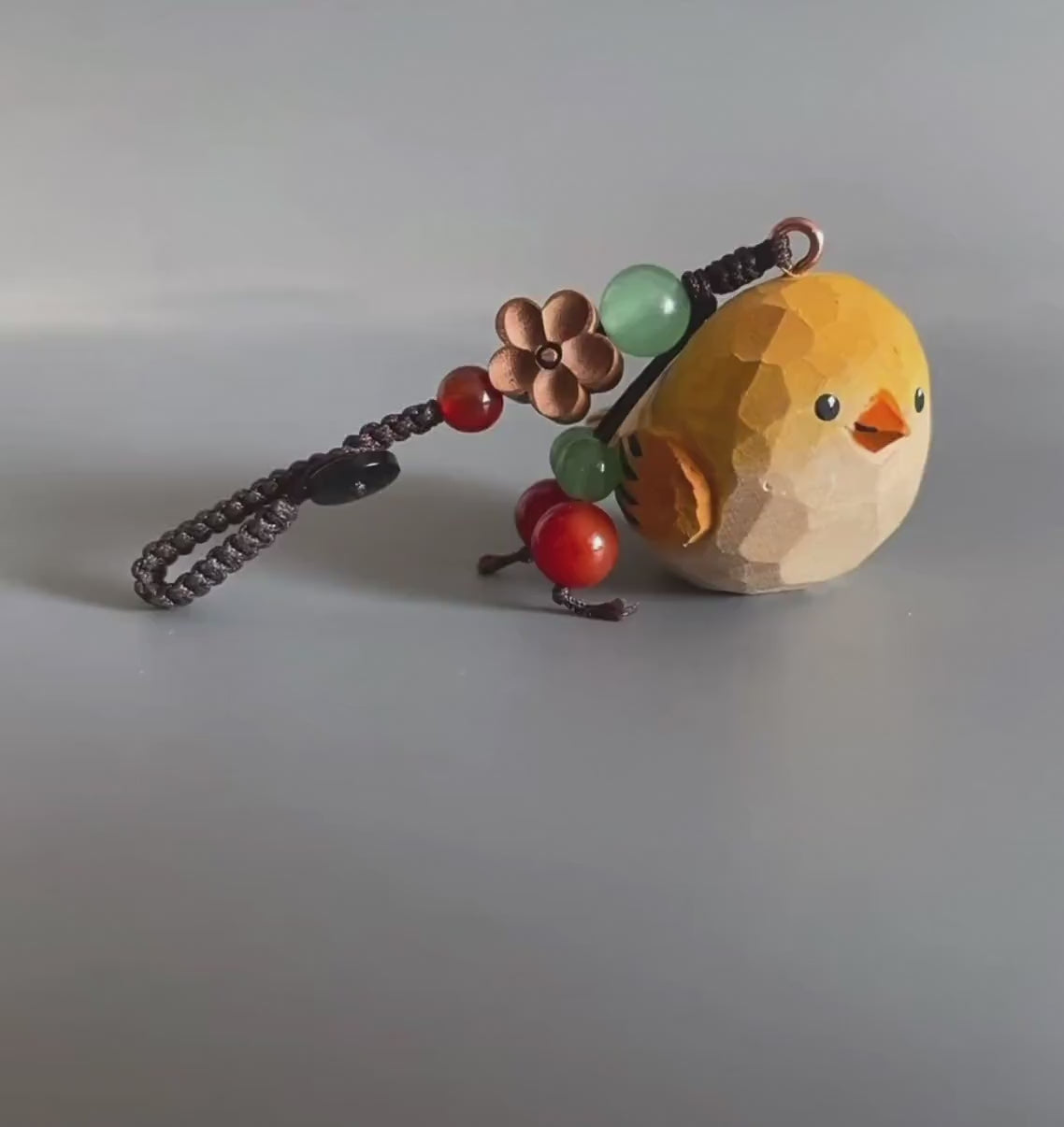 Japanese Style Wooden Yellow Sparrow Pendant, Hand Carved Bird Hanging Ornament, Lucky Bird Keychain, Bag Charm, Handmade Woodland Gift