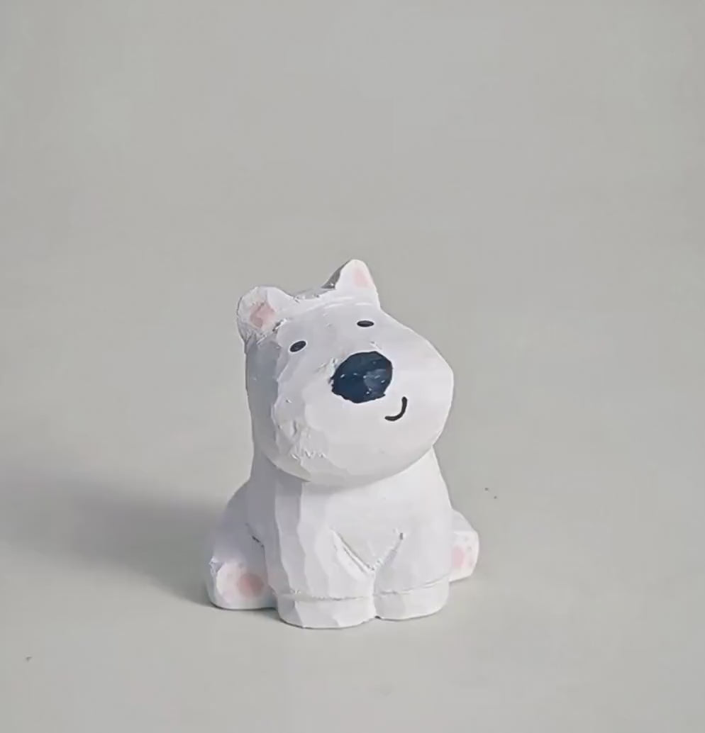 Hand Carved Wooden Westie Figurine – Minimalist White Puppy Sculpture, Handmade Desk Decor, Cute Animal Ornament, Gift for Dog Lovers, Art