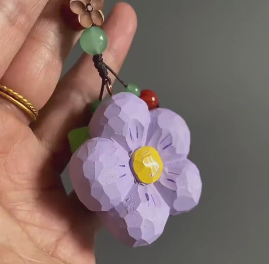 Hand Carved Peach Wood Plum Blossom Keychain, Lucky Wooden Flower Charm, Handmade Bag Pendant, Natural Wood Car Charm, Gift for Her