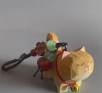 Japanese Style Wooden Lucky Cat Keychain, Hand Carved Golden Cat Pendant, Cute Cat Bag Charm, Animal Keychain, Phone Charm Gift