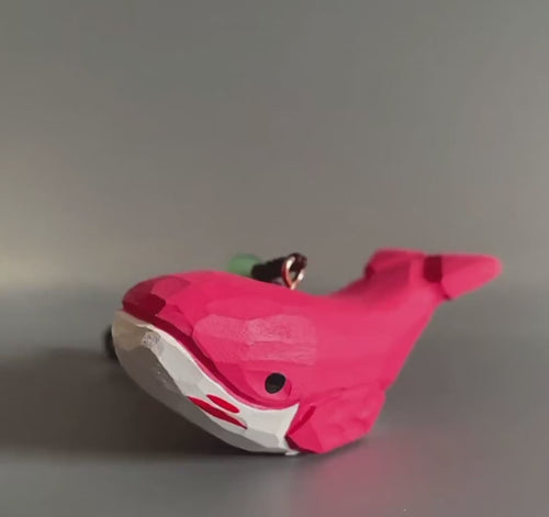 Japanese Style Wooden Pink Whale Keychain, Hand Carved Linden Wood Whale Pendant, Cute Ocean Animal Bag Charm, Handmade Whale Gift