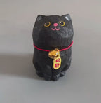 Black Cat Wooden Figurine, Handmade Lucky Cat Decor, Cute Wood Cat Statue, Desk Ornament, Car Decor, Cat Lover Gift